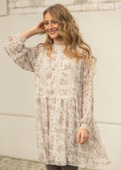 Lace Detail Mock Neck Midi Dress FF Dresses