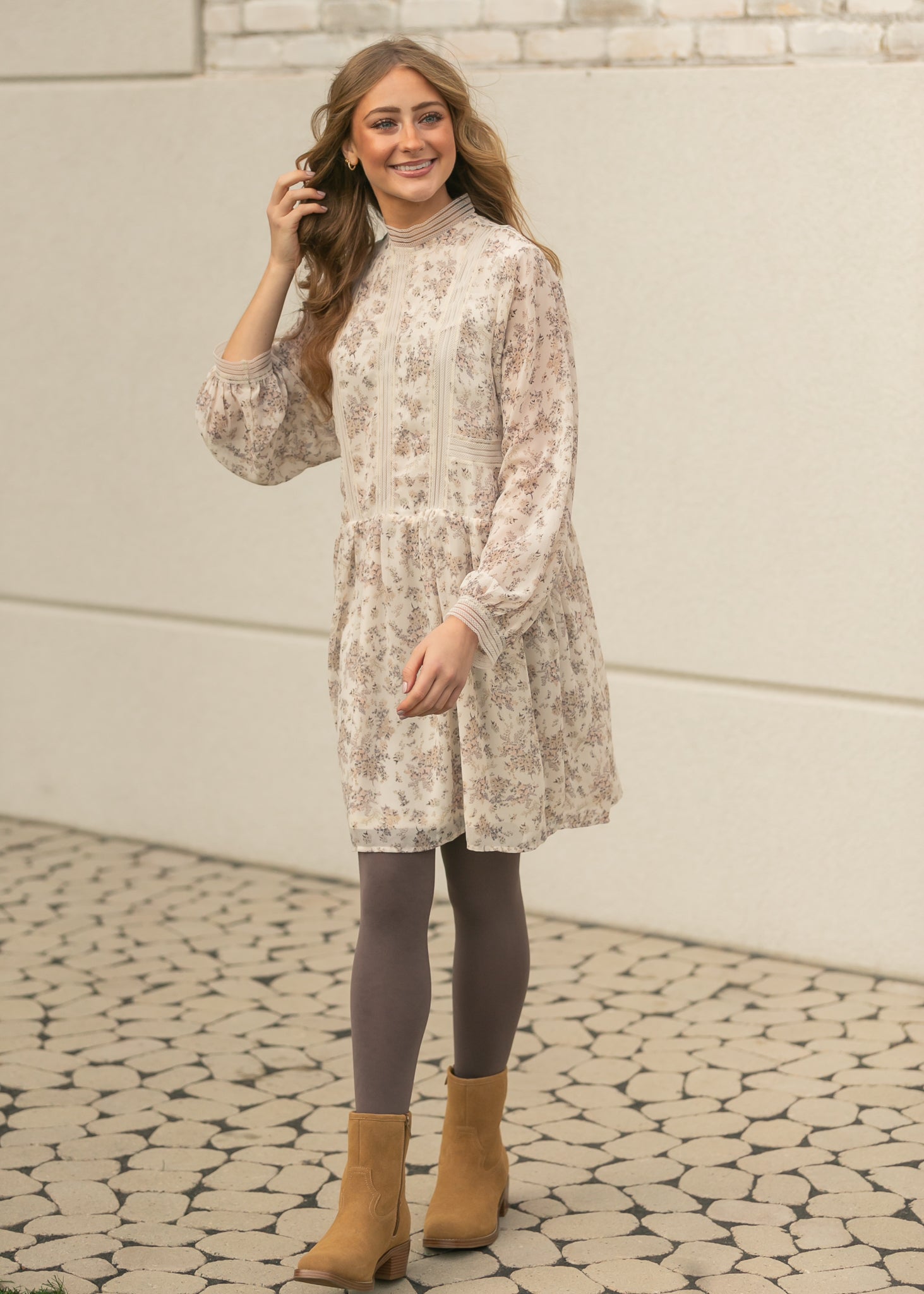 Lace Detail Mock Neck Midi Dress FF Dresses