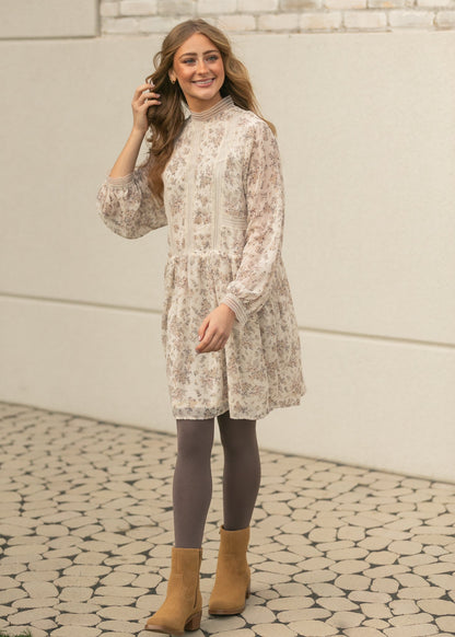 Lace Detail Mock Neck Midi Dress FF Dresses