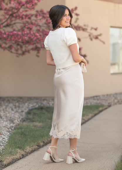 Lace Detail Satin Midi Skirt FF Skirts
