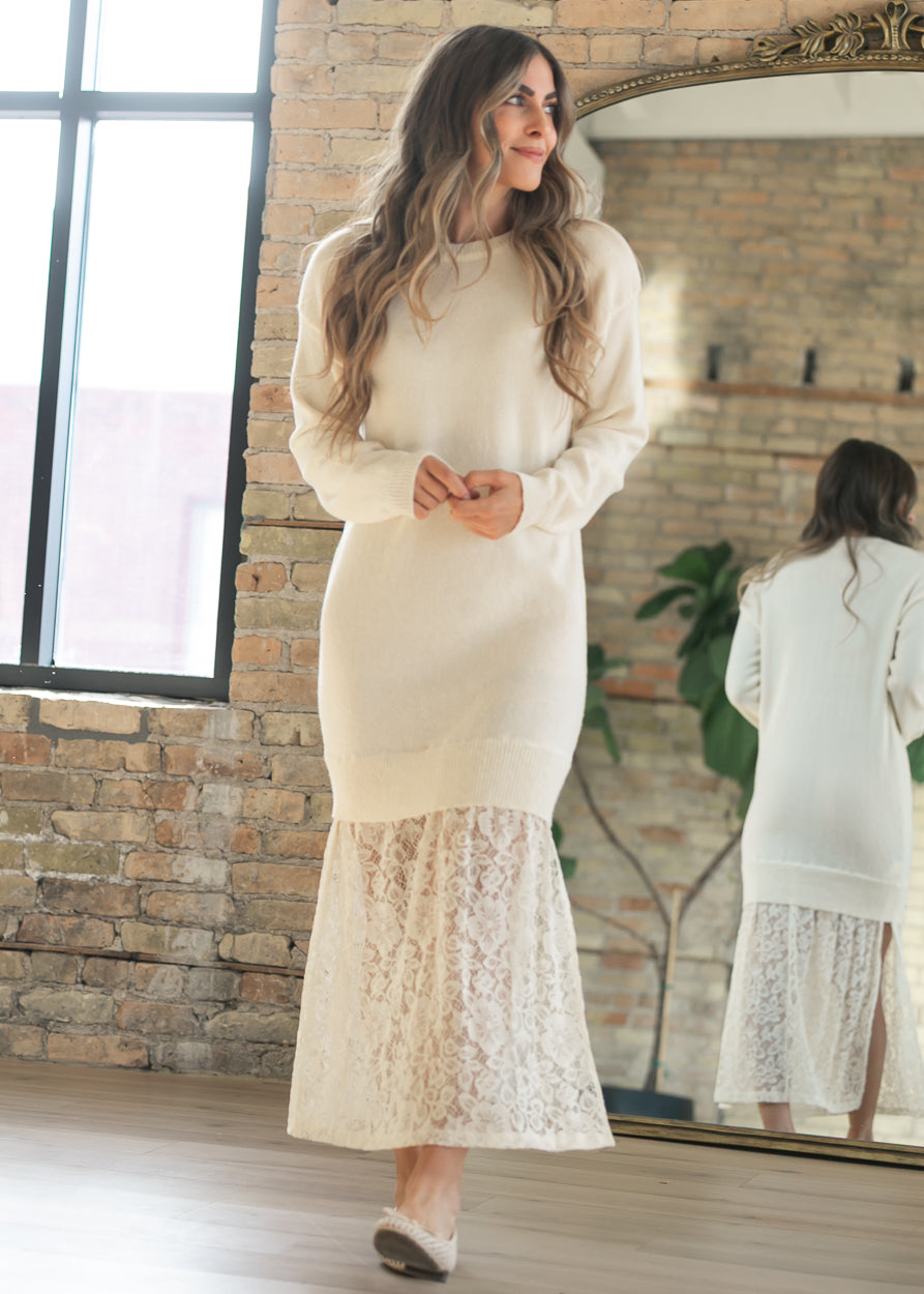 Lace Layered Maxi Sweater Dress FF Dresses
