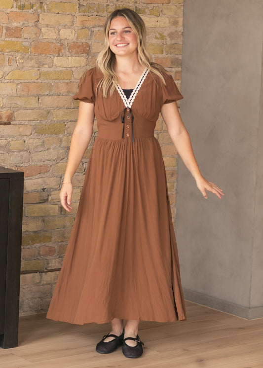 Lace Ribbon Corset Detail Dress FF Dresses