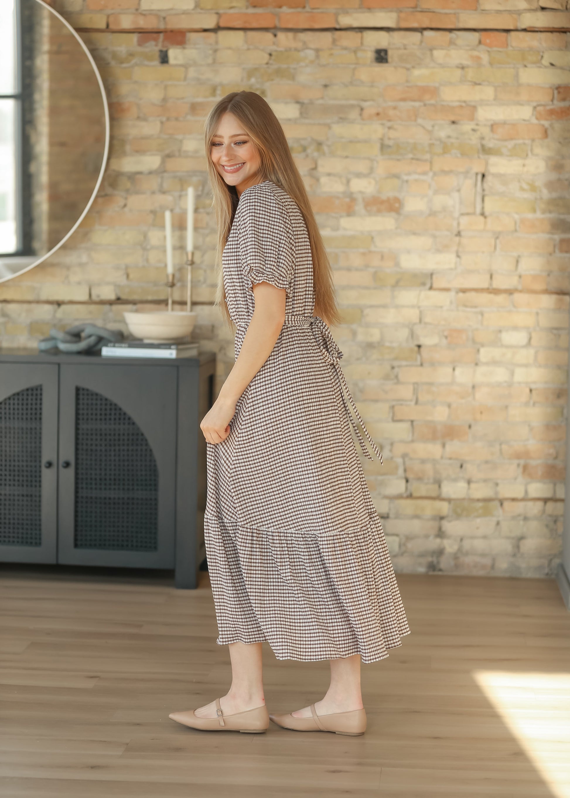 Lace Trim Checkered Maxi Dress FF Dresses