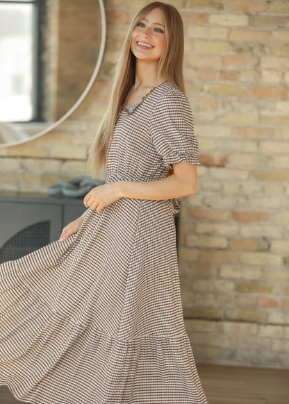 Lace Trim Checkered Maxi Dress FF Dresses