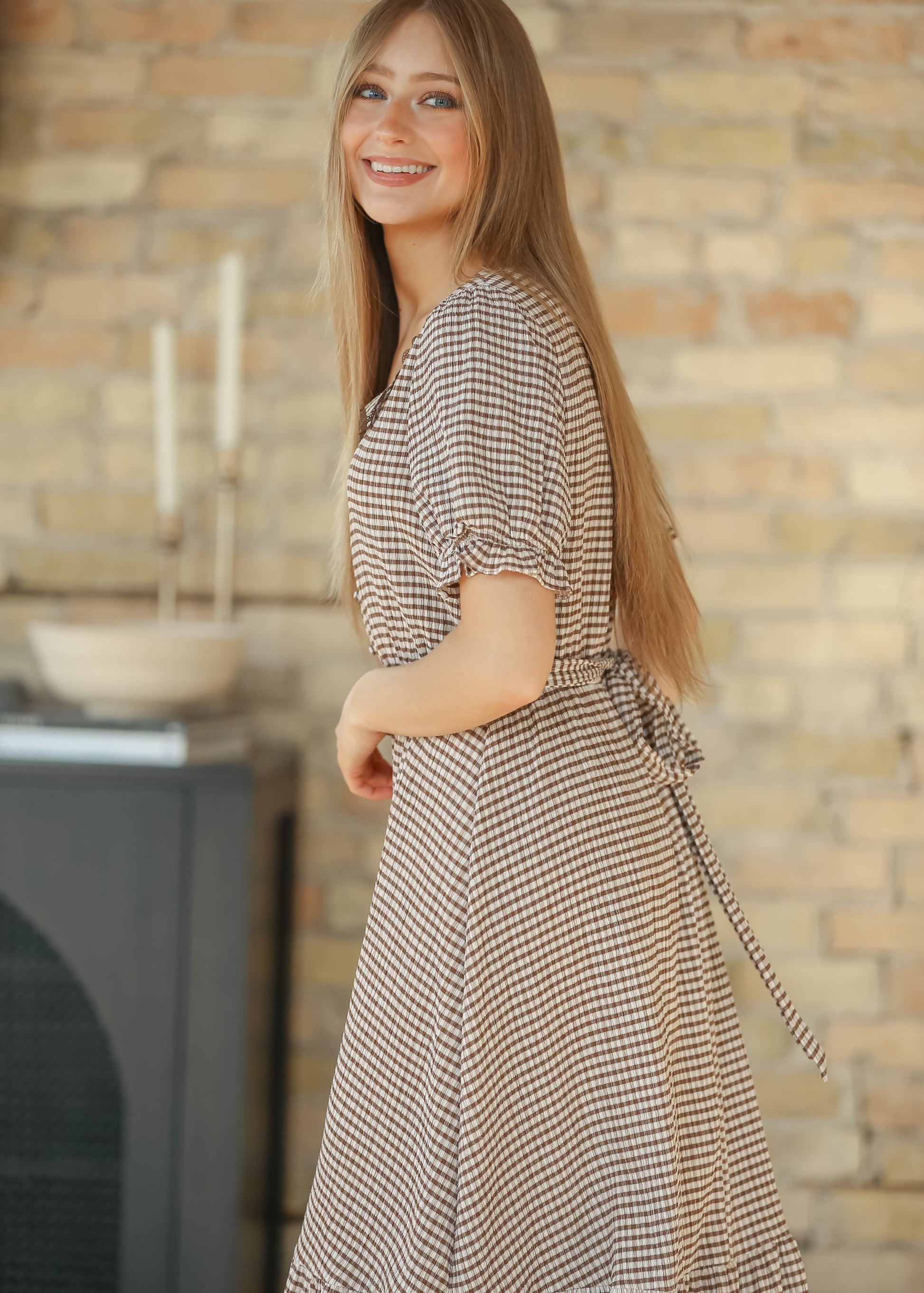 Lace Trim Checkered Maxi Dress FF Dresses