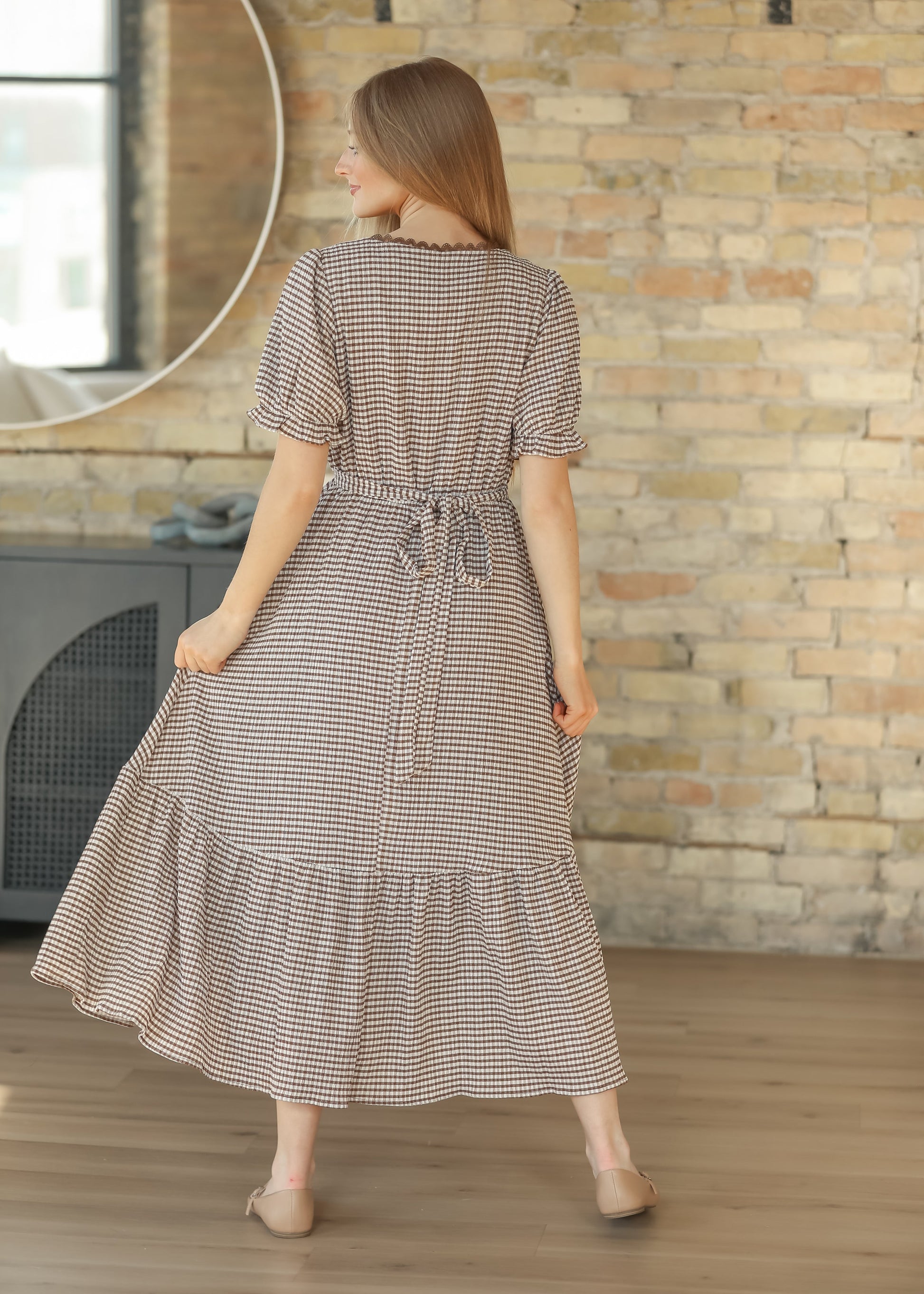 Lace Trim Checkered Maxi Dress FF Dresses