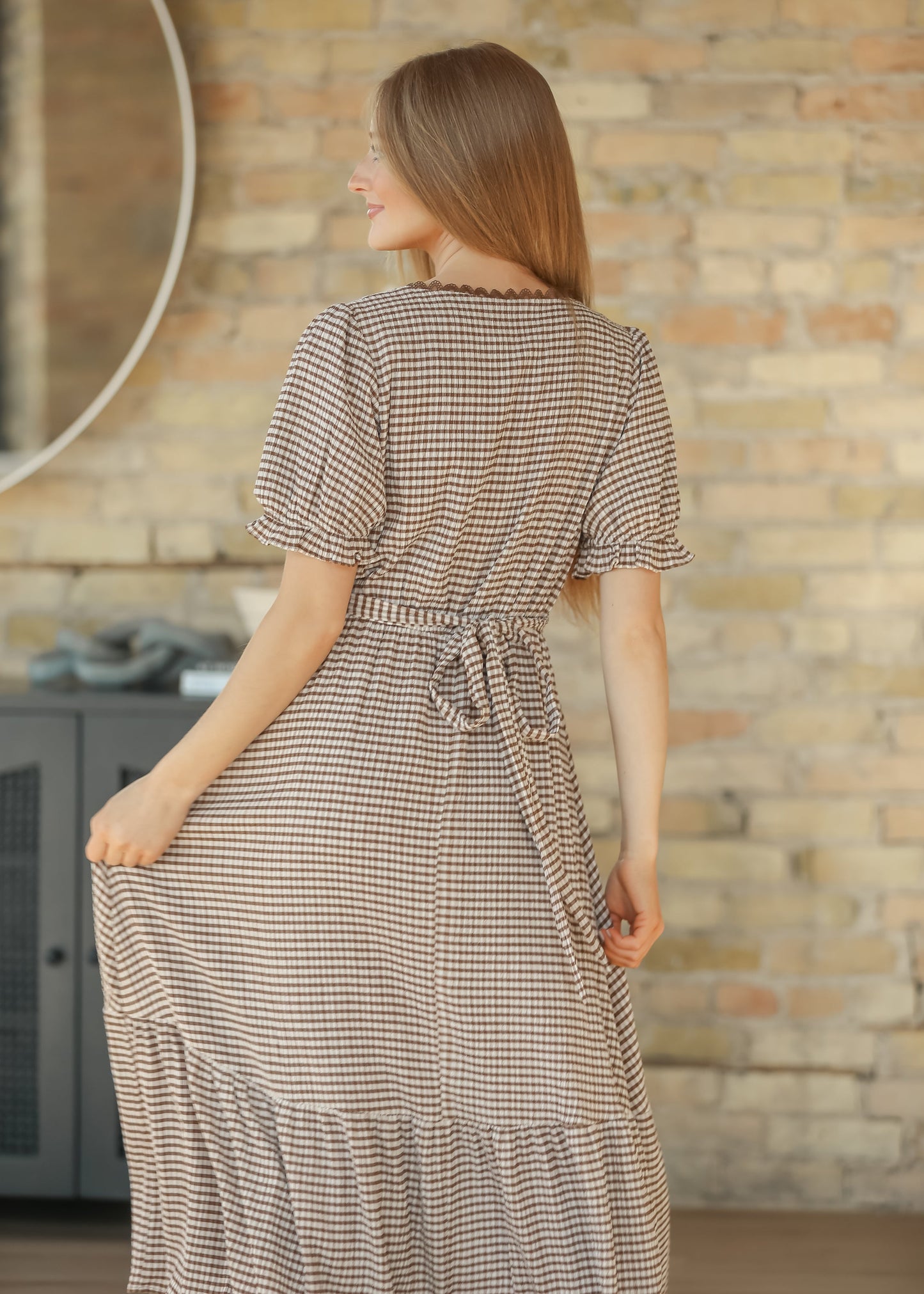 Lace Trim Checkered Maxi Dress FF Dresses