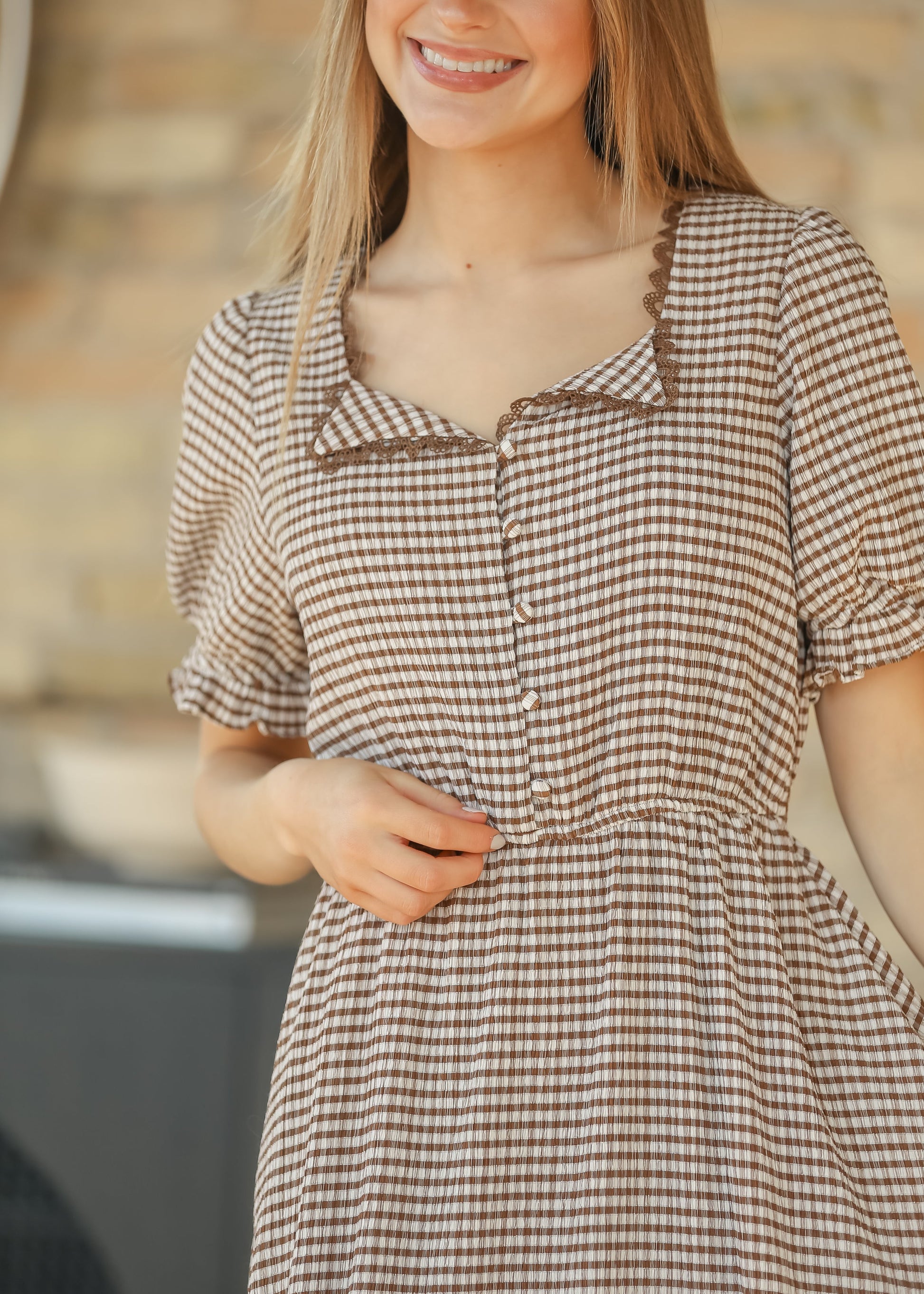 Lace Trim Checkered Maxi Dress FF Dresses