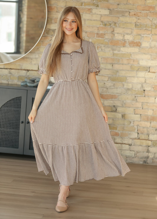 Lace Trim Checkered Maxi Dress FF Dresses