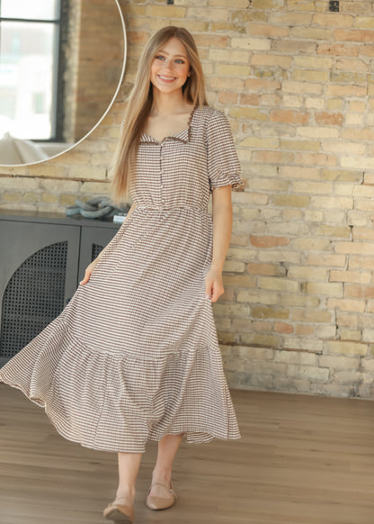 Lace Trim Checkered Maxi Dress FF Dresses