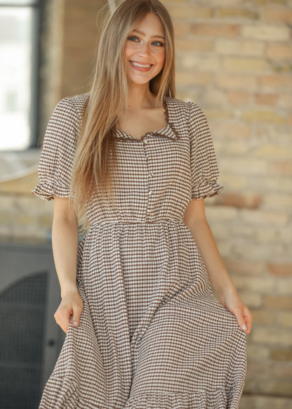 Lace Trim Checkered Maxi Dress FF Dresses