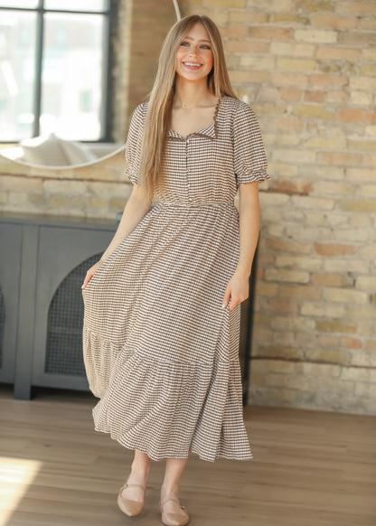 Lace Trim Checkered Maxi Dress FF Dresses