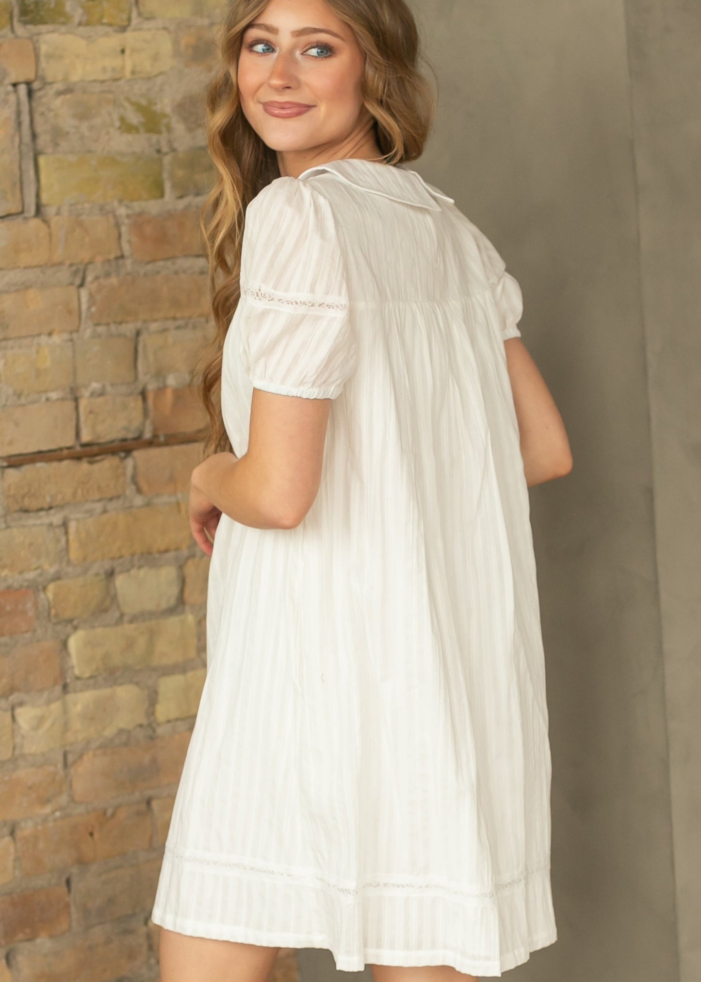 Lace Trim Cotton Midi Dress FF Dresses