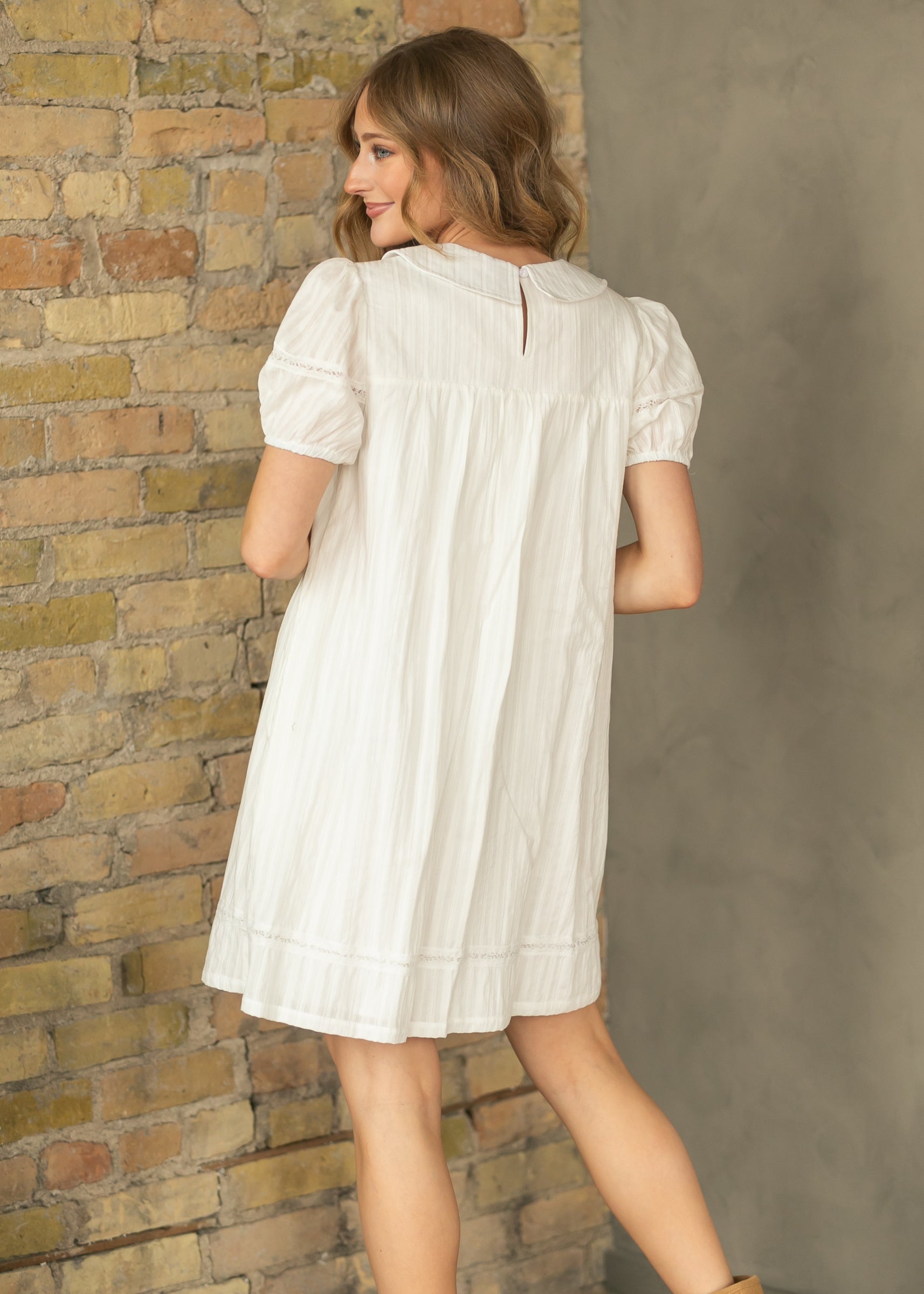 Lace Trim Cotton Midi Dress FF Dresses