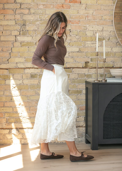 Lace Trim Floral Maxi Skirt FF Skirts