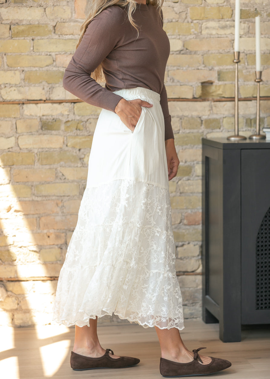 Lace Trim Floral Maxi Skirt FF Skirts