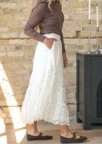 Lace Trim Floral Maxi Skirt FF Skirts