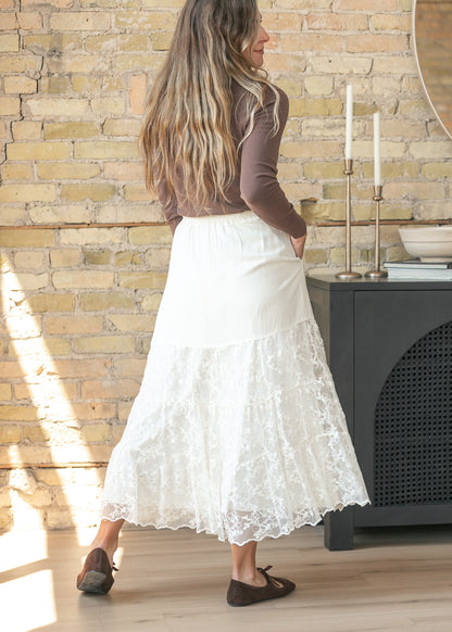 Lace Trim Floral Maxi Skirt FF Skirts