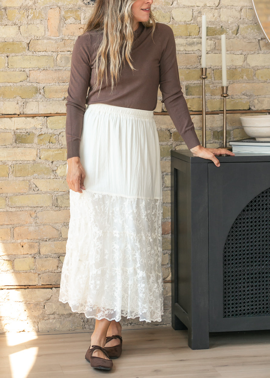 Lace Trim Floral Maxi Skirt FF Skirts