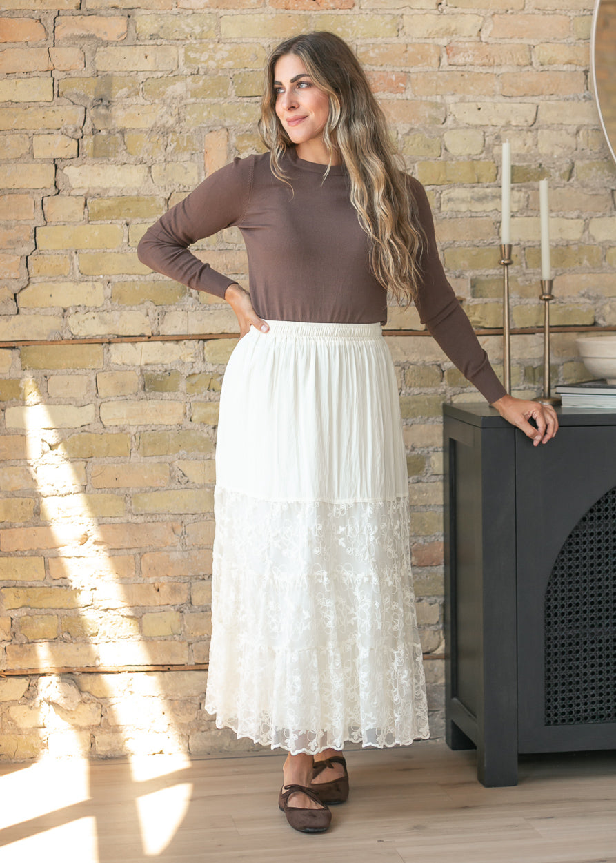 Lace Trim Floral Maxi Skirt FF Skirts