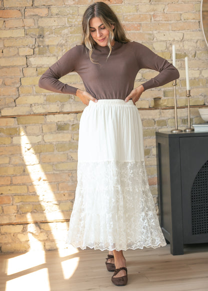 Lace Trim Floral Maxi Skirt FF Skirts