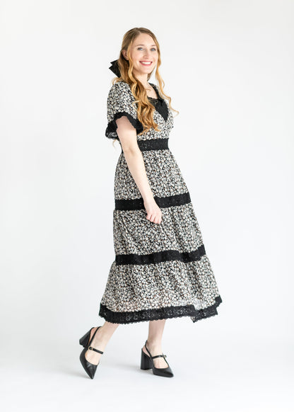 Lace Trim Floral Print Maxi Dress FF Dresses