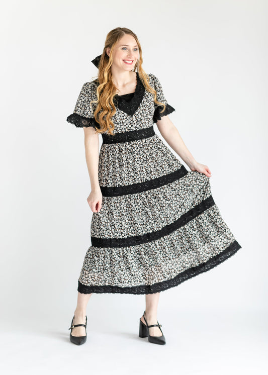 Lace Trim Floral Print Maxi Dress FF Dresses