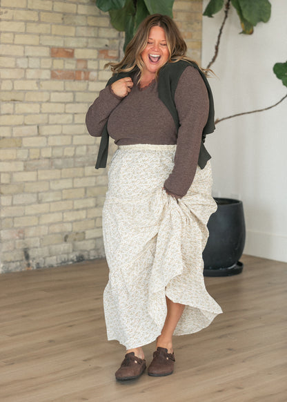 Lace Trim V-neck Knit Brown Top FF Tops