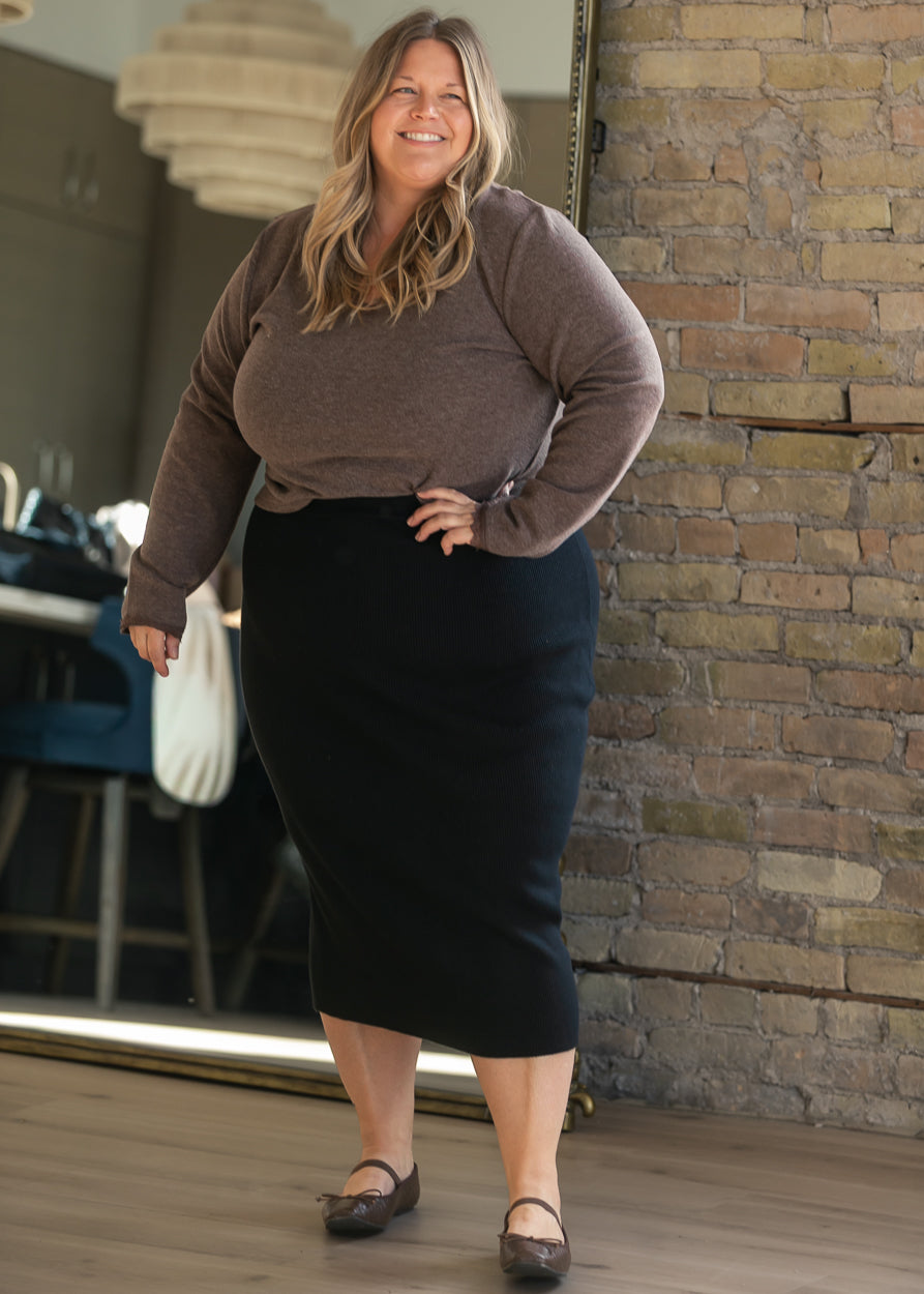 Lace Trim V-neck Knit Brown Top FF Tops