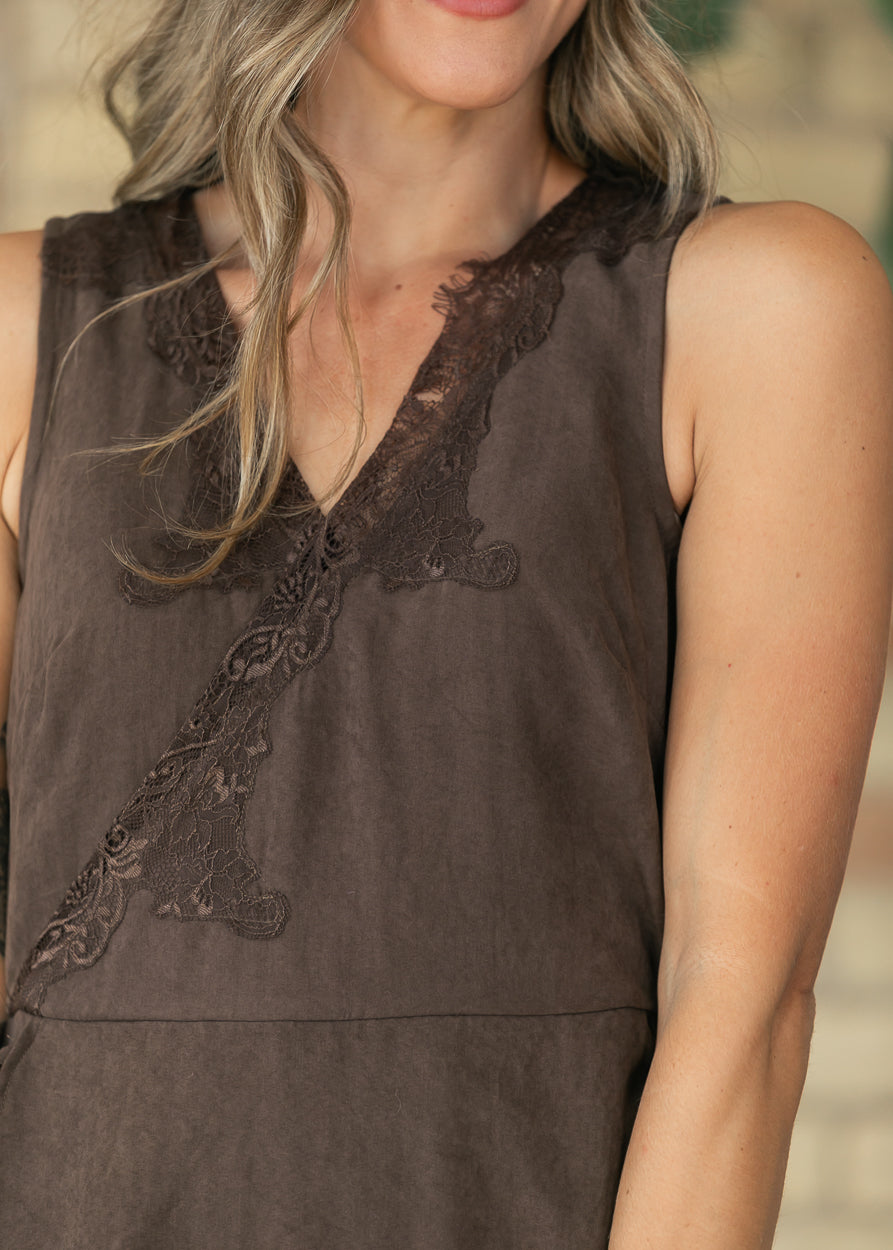 Lace Trim V-neck Midi Dress FF Dresses