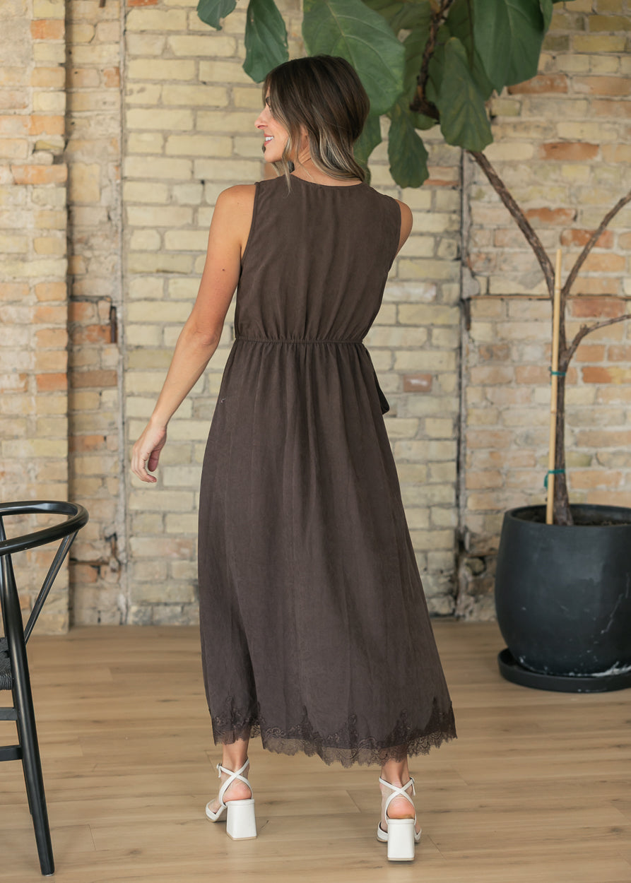 Lace Trim V-neck Midi Dress FF Dresses