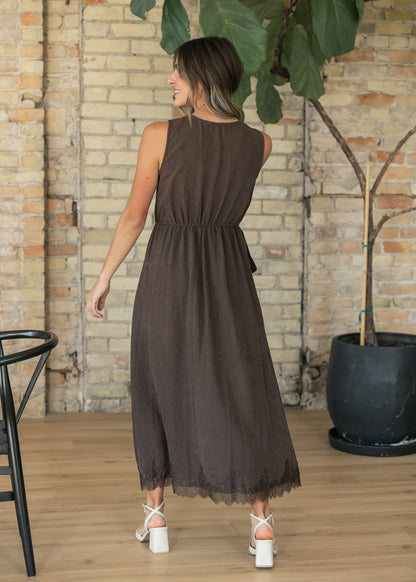 Lace Trim V-neck Midi Dress FF Dresses