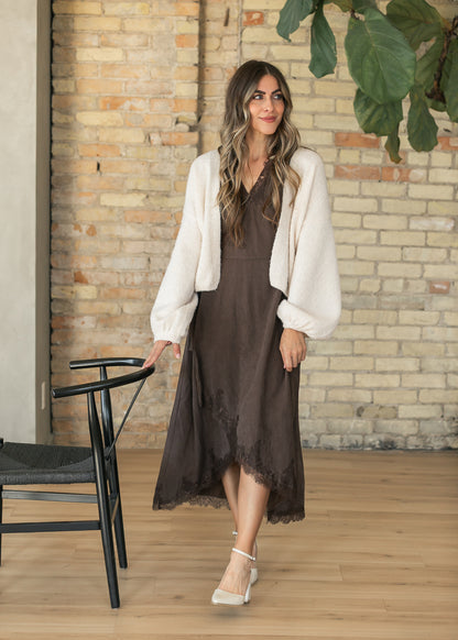 Lace Trim V-neck Midi Dress FF Dresses