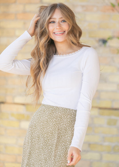 Laced Boat Neck Long Sleeve Top FF Tops