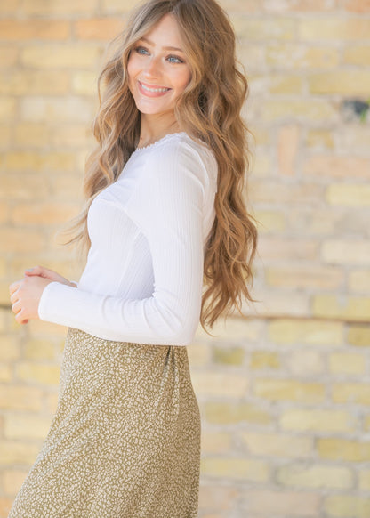 Laced Boat Neck Long Sleeve Top FF Tops