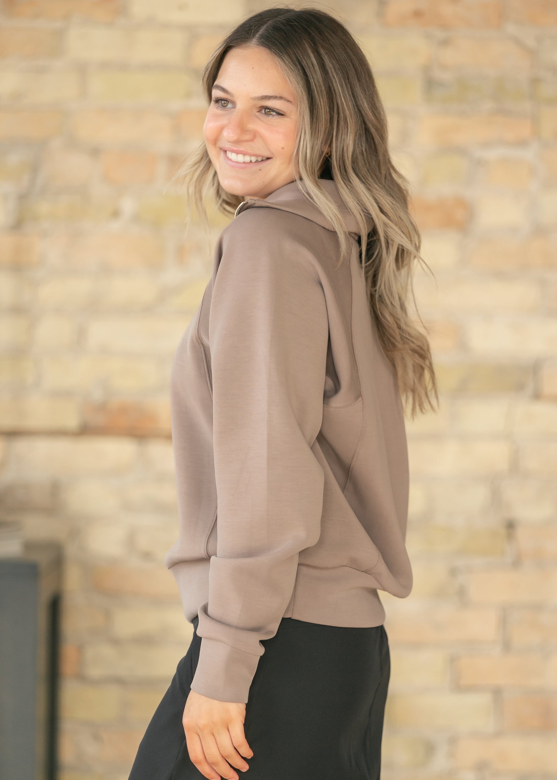 Laguna Taupe Half Zip Pullover FF Tops