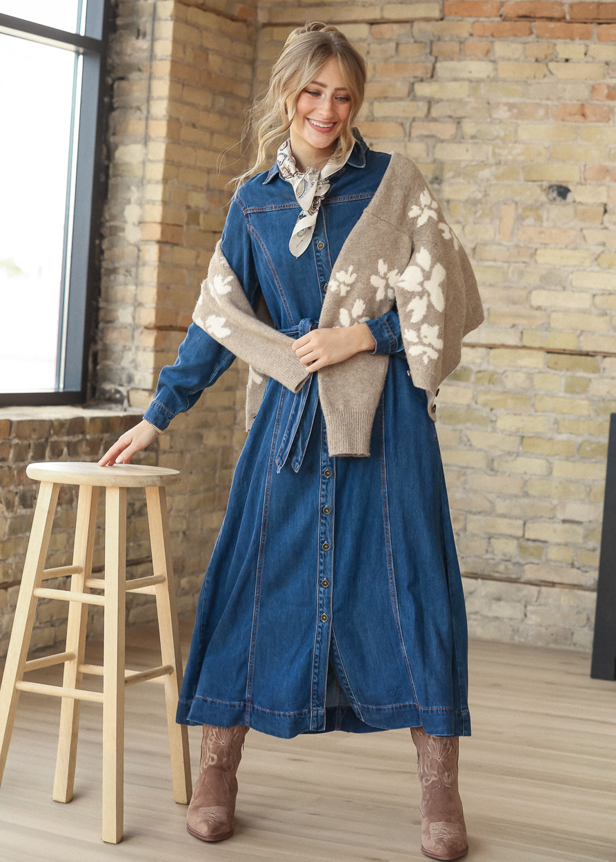 Laramie Denim Maxi Dress FF Dresses