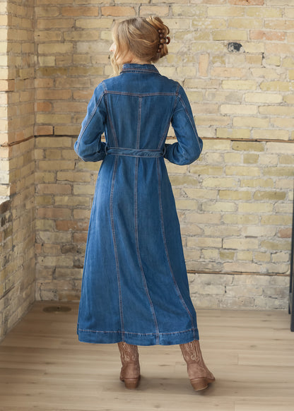 Laramie Denim Maxi Dress FF Dresses