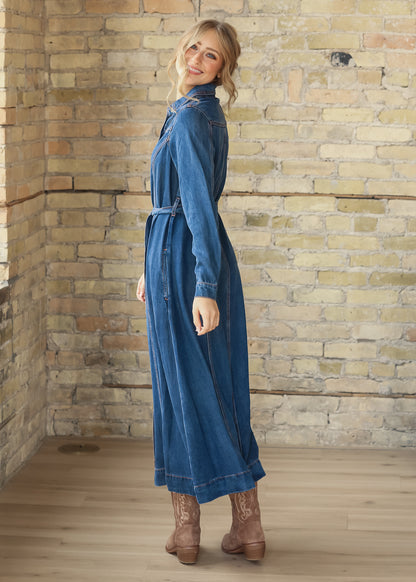 Laramie Denim Maxi Dress FF Dresses