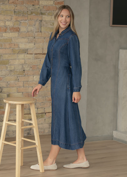 Laramie Denim Maxi Dress FF Dresses