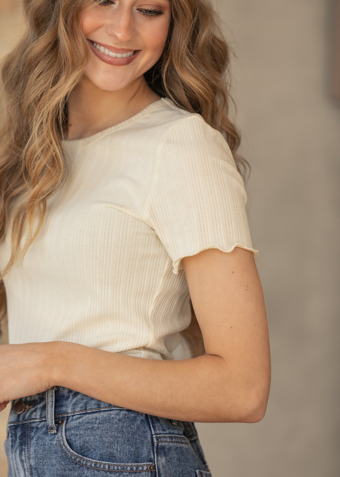 Larza Yellow Lettuce Hem Top IC Tops