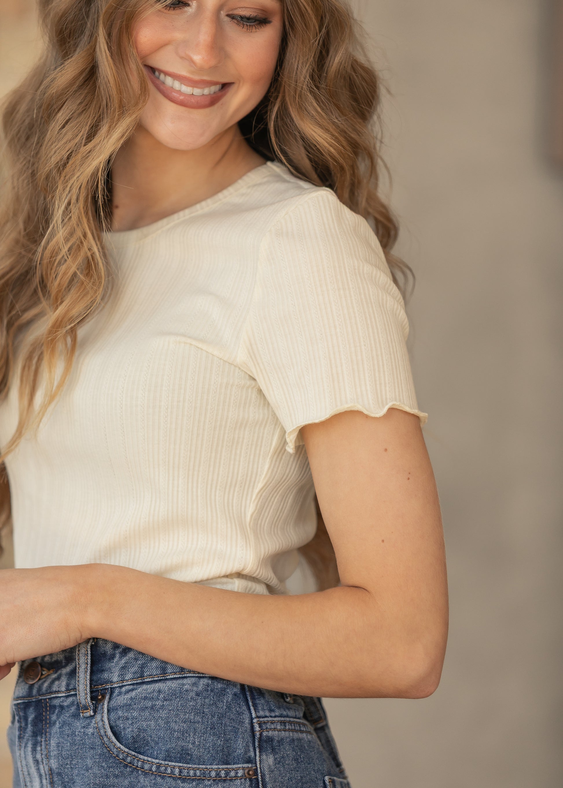 Larza Yellow Lettuce Hem Top IC Tops