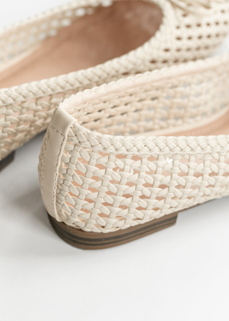 Lattice Woven Bone White Ballet Flats Shoes