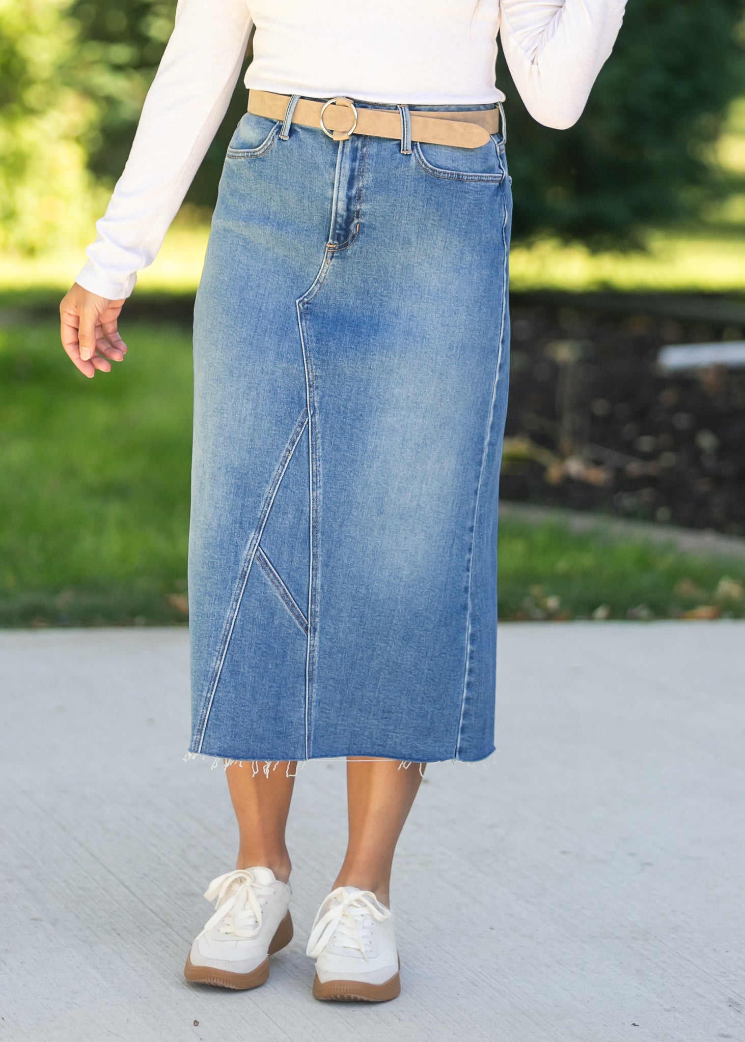 Lee A-Line Raw Hem Midi Skirt - FINAL SALE – Inherit Co.