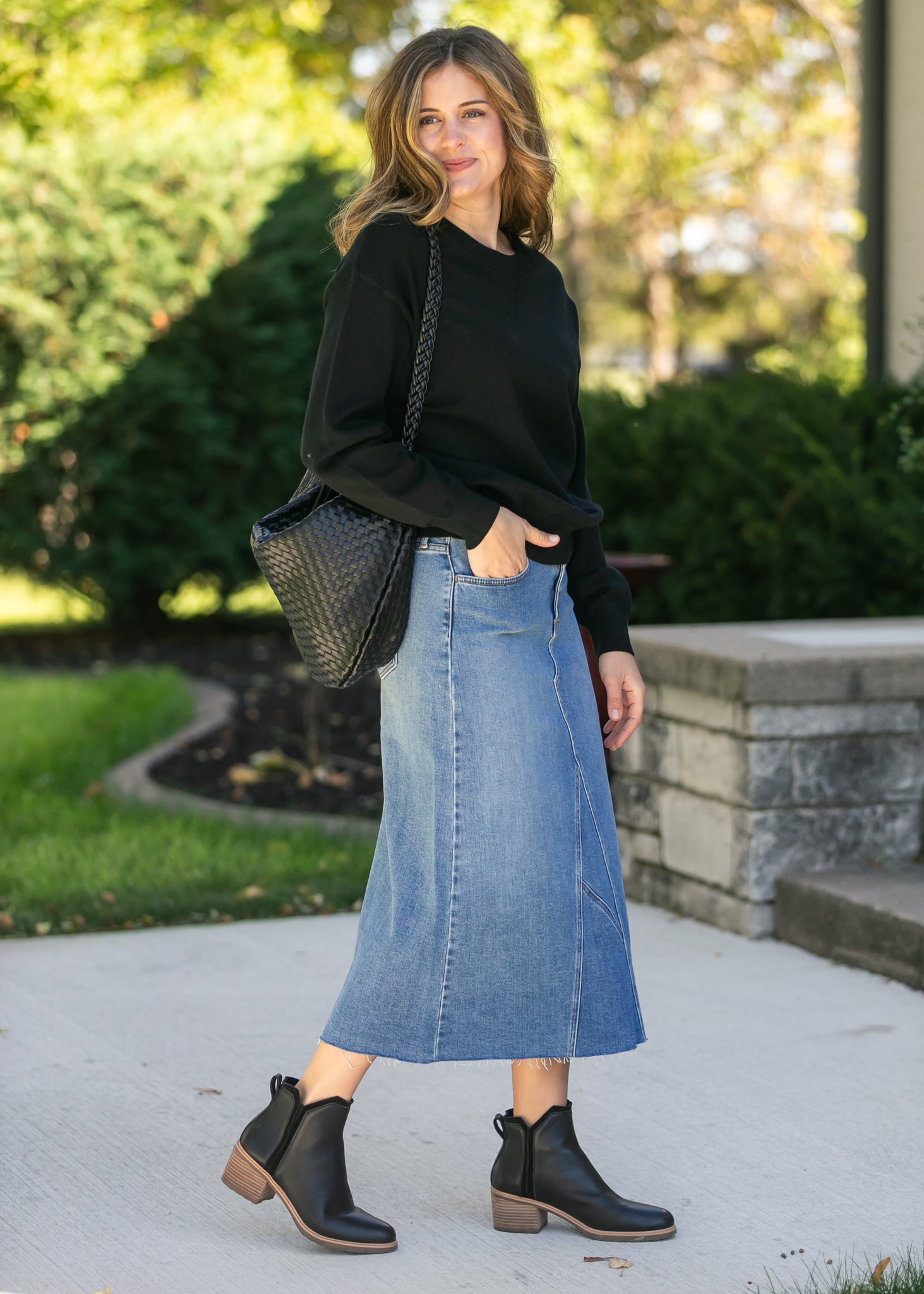 Lee A-Line Raw Hem Midi Skirt - FINAL SALE – Inherit Co.