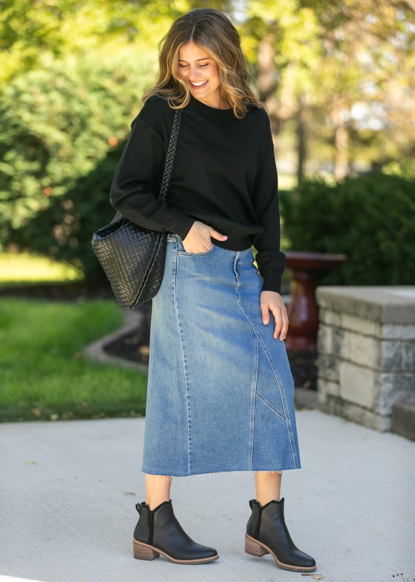 Lee A-Line Raw Hem Midi Skirt IC Skirts
