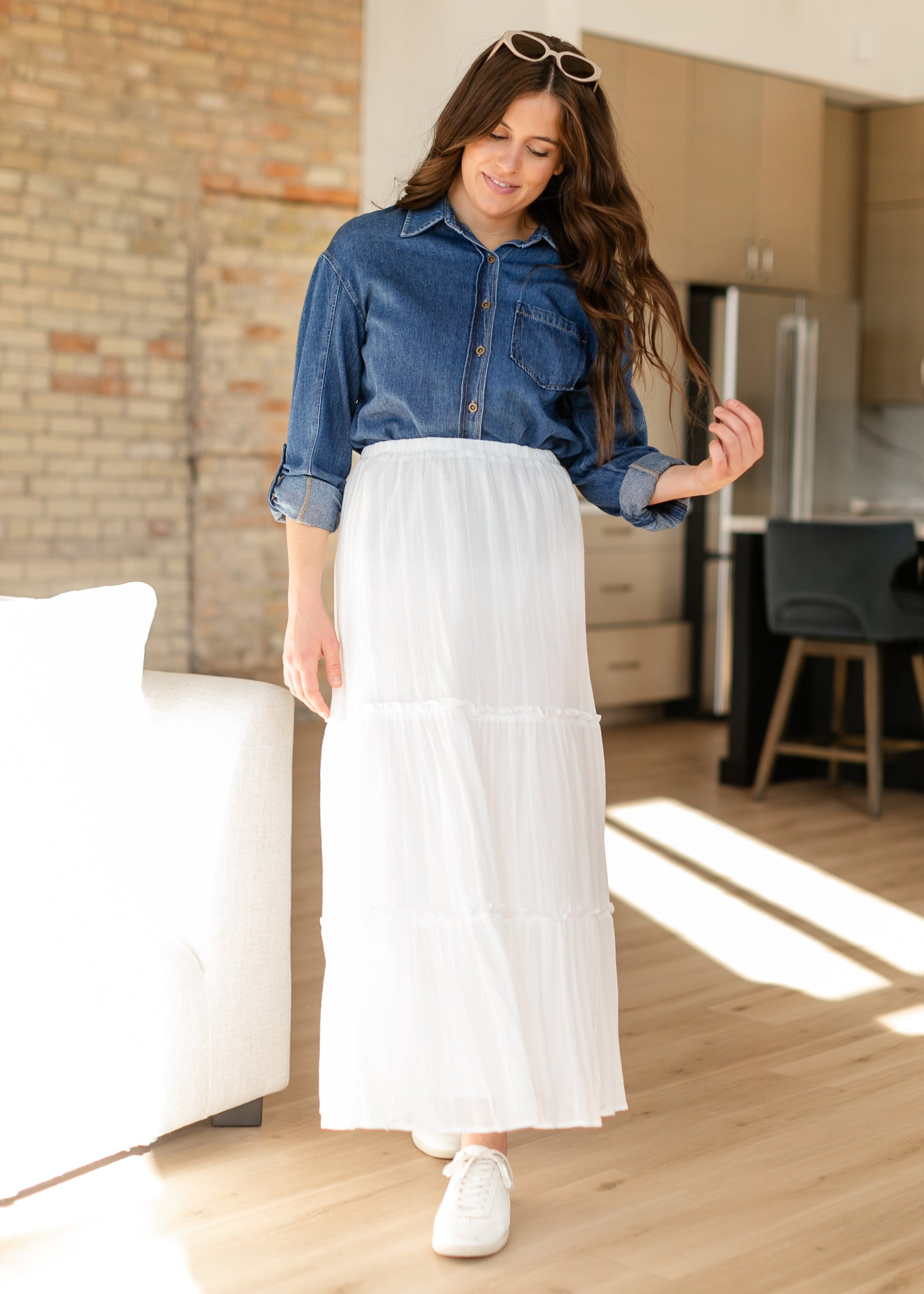 Kut from the Kloth® Leighton Linen Blend Denim Long Sleeve Top