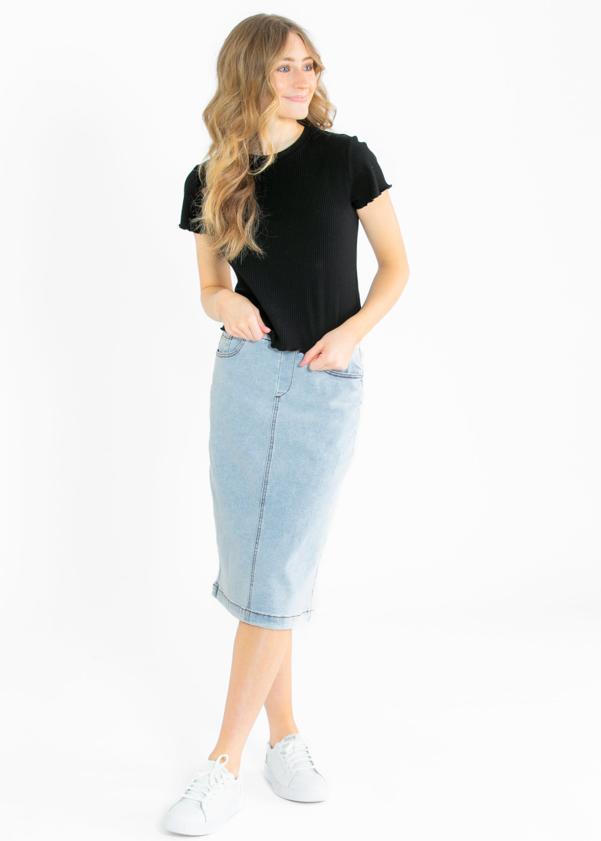 Lettuce Hem Short Sleeve Ribbed T-shirt FF Tops