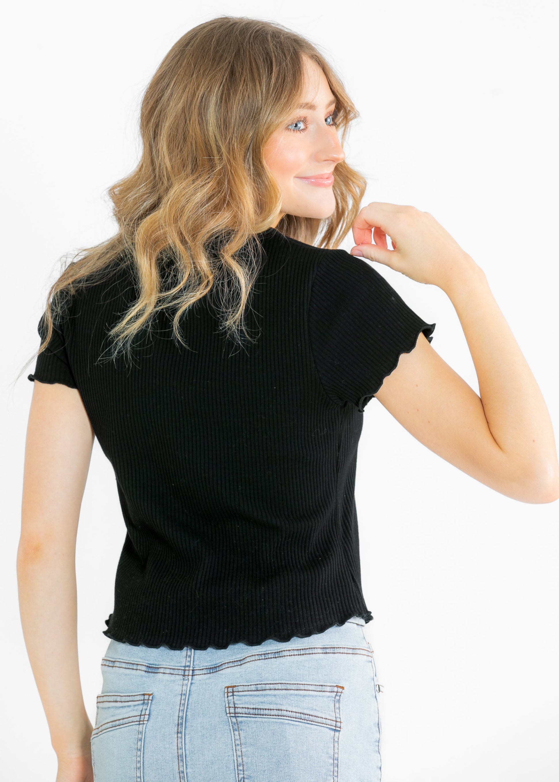 Lettuce Hem Short Sleeve Ribbed T-shirt FF Tops