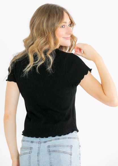 Lettuce Hem Short Sleeve Ribbed T-shirt FF Tops